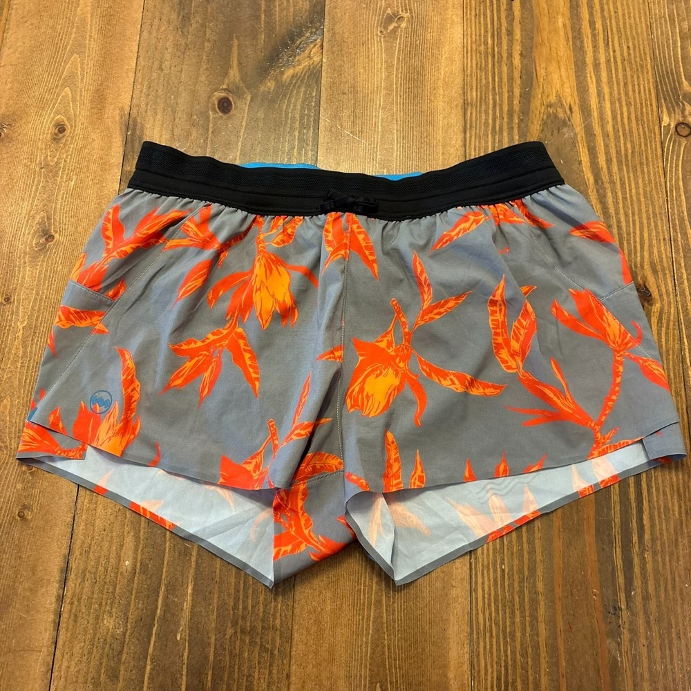Janji AFO Middle Lined Running Shorts 2.5" Floral Print Women Medium Gray